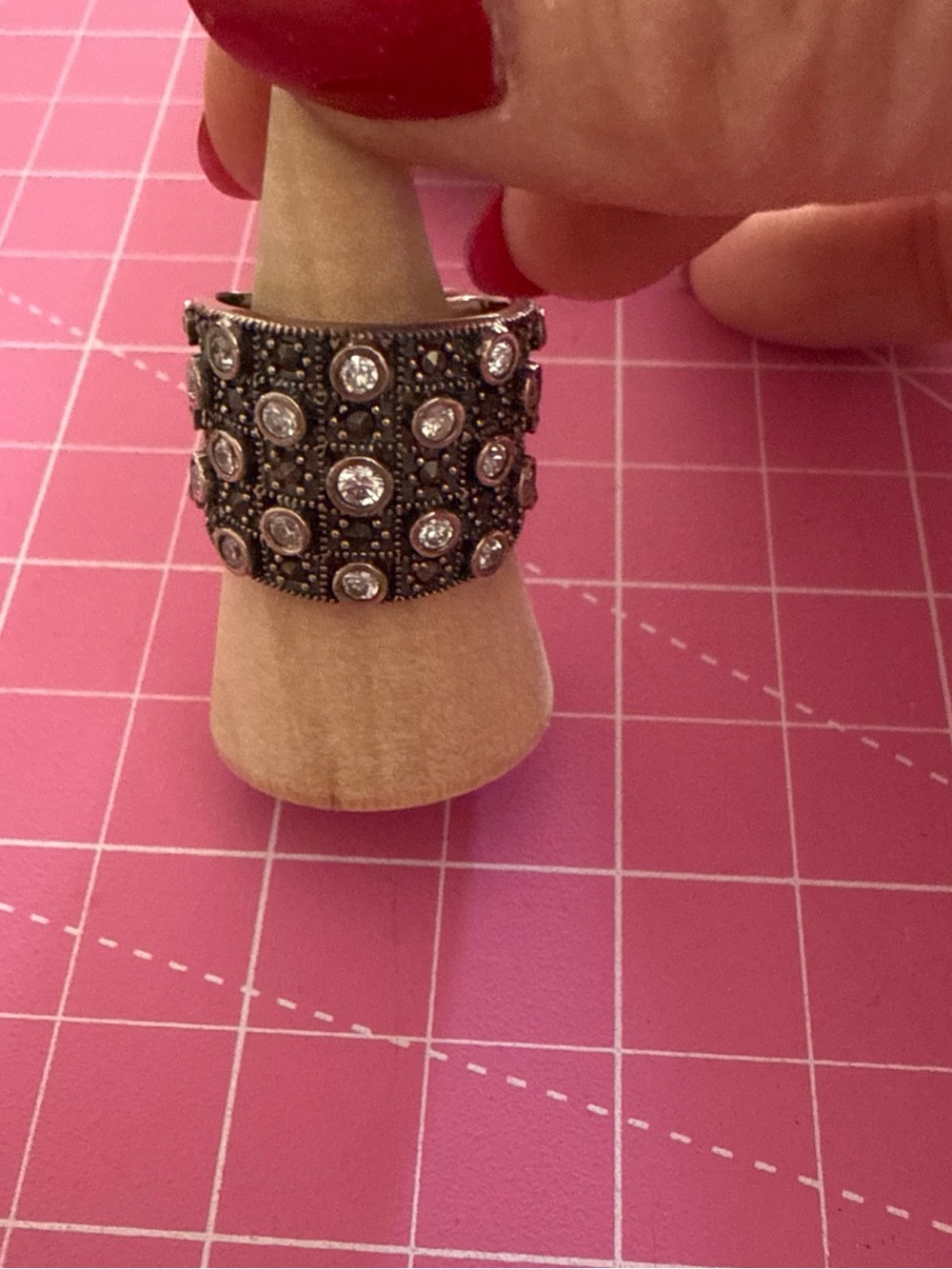 Sterling Silver Cubic Zirconia Ring Size 7 Wide Band